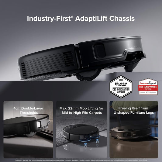 roborock Saros 10R Robot Vacuum and Mop, 22,000 Pa Suction, Zero-Tangling, 3.14’’ Ultra Slim, FlexiArm Riser Technology for Carpet & Floor, Corner & Edge Cleaning, Self-Emptying, Hot Air Drying, Black