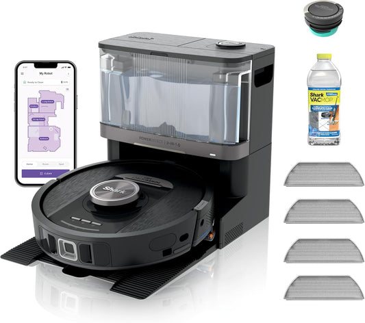 Shark PowerDetect NeverTouch, Self-Empty & Self-Refill, Robot Vacuum and Mop with Bagless, 30-Day Debris Capacity HEPA Base, 30-Day Capacity Refill Tank, Pad Dry, Black, AV2810YS
